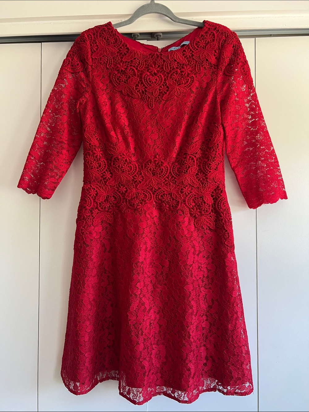 ANTONIO MELANI Red Lace Long Sleeve Dress